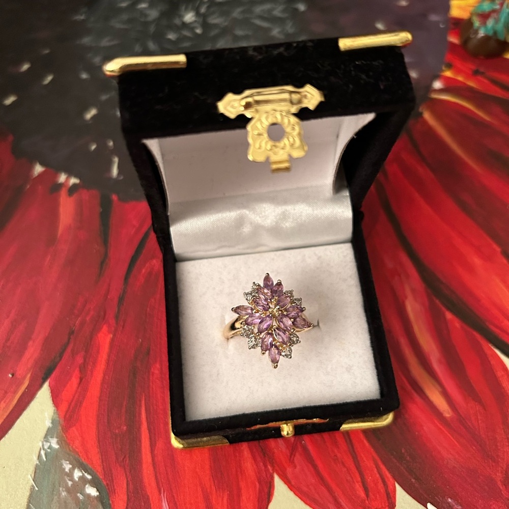 ❤️ Amethyst Flower Cluster Ring 😍 Marked lowest price 🥰